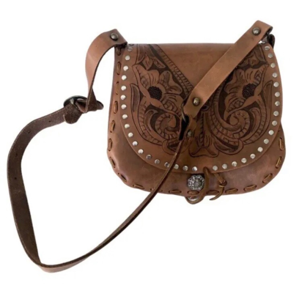 Vintage Handmade Leather Purse Hippy Hobo SO NICE